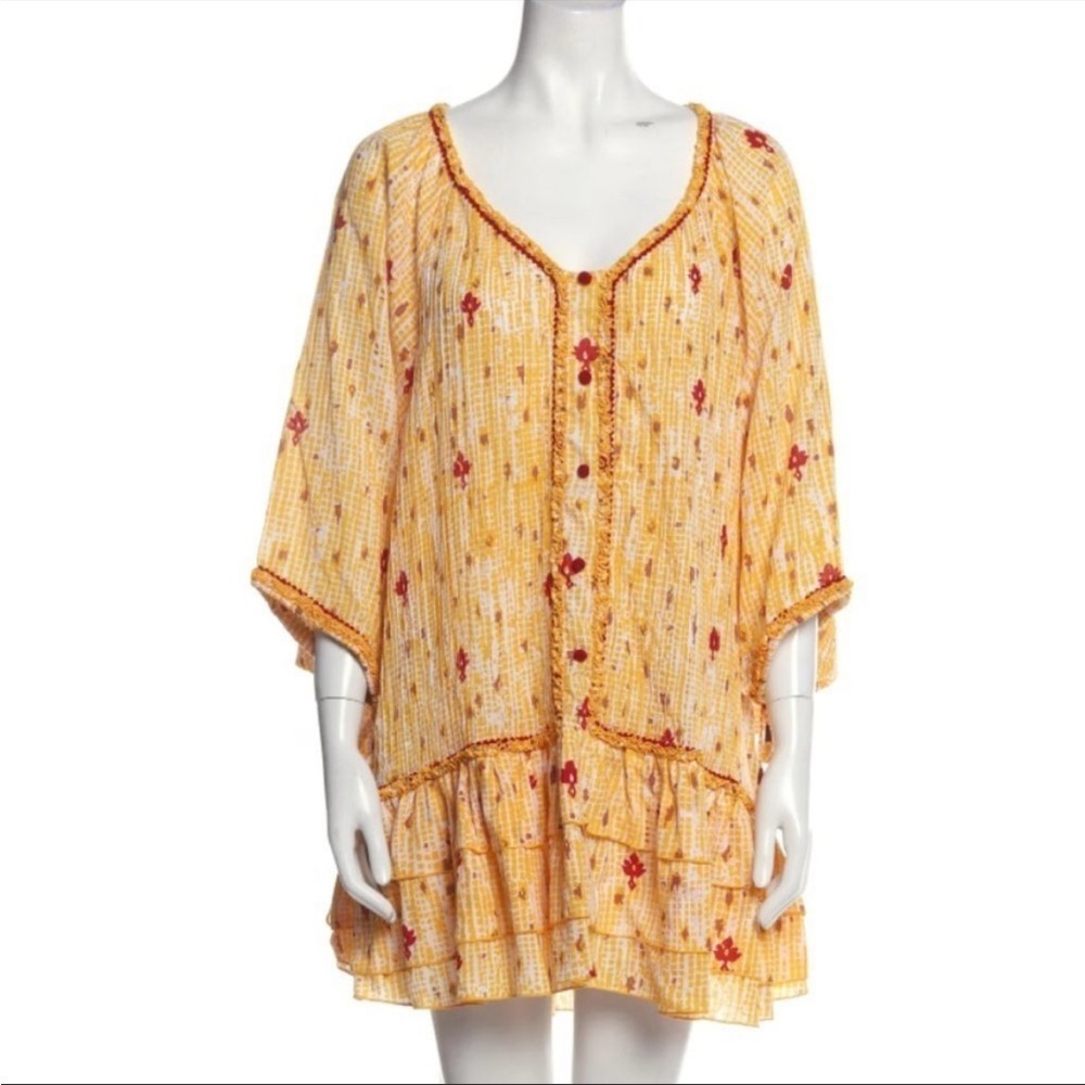 Poupette St Barth Yellow Fanciful Floral Bobo Poncho NWT Tunic/Minidress OS